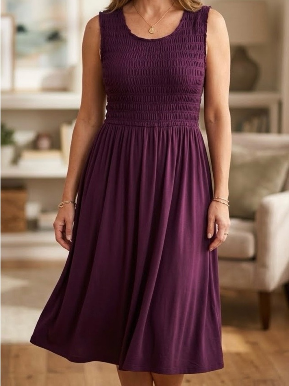 👗Max Studios Sleeveless Smocked Bodice Dress in Plum Size Medium